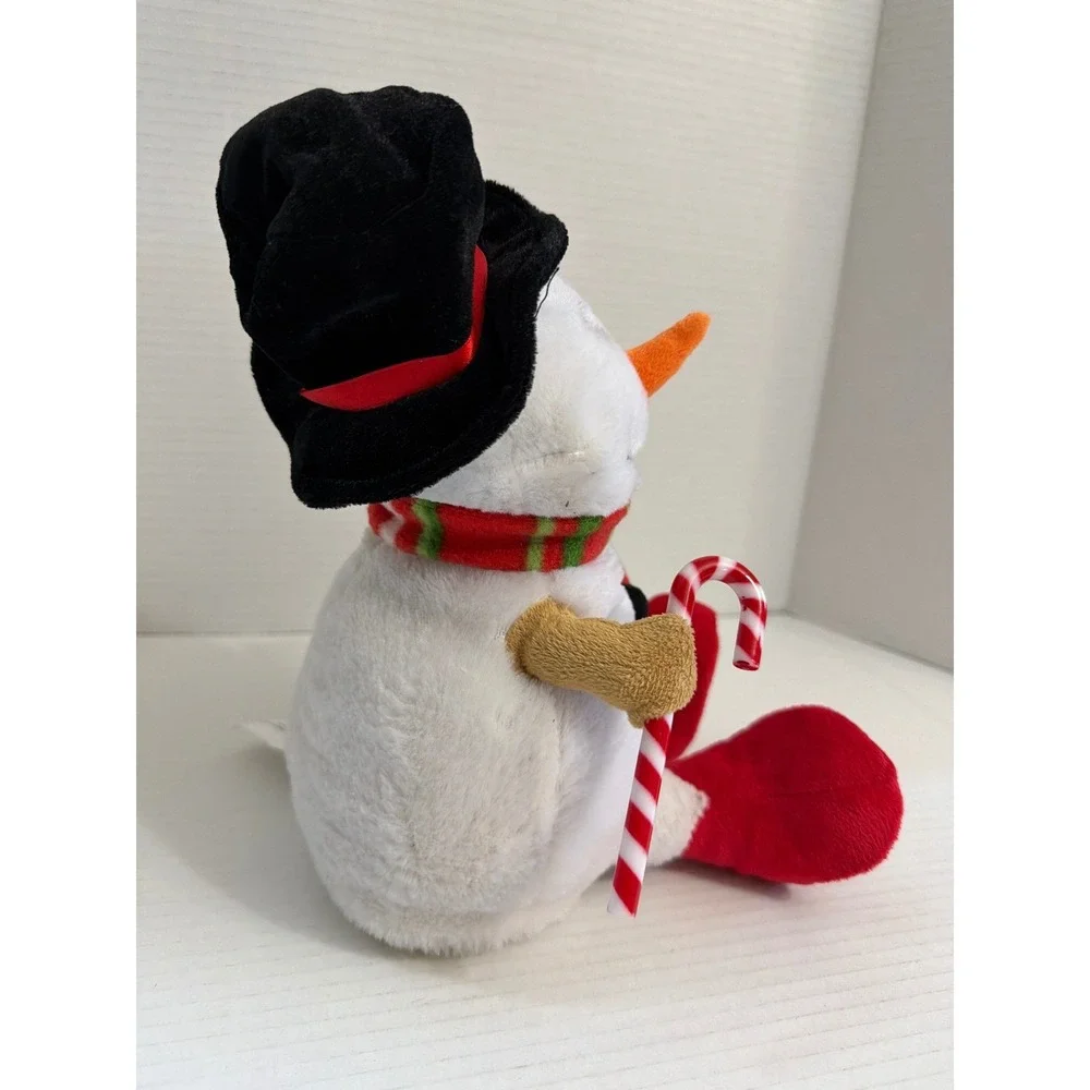 Gemmy Musical Animated Snowman Plush Toy Candy Cane Christmas Approx 11